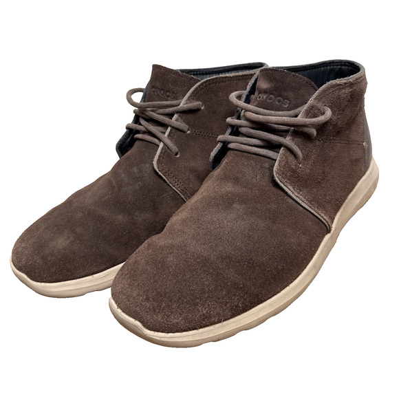 Crocs Kinsale Brown Chukka Boots Men's 10 Triple Comfort Suede Lightweight EUC - Picture 1 of 10